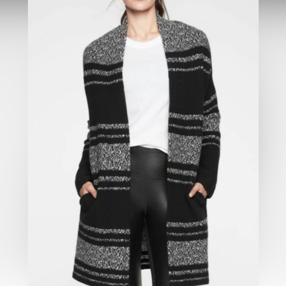 Athleta Panorama Point Cardigan Womens Black Marled Wool Cashmere Size XS